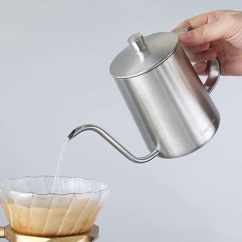 Easyworkz Gage Gooseneck Pour Over Coffee Kettle 12 oz Stainless Steel Hand Drip Long Narrow Spout, Silver - Image 3